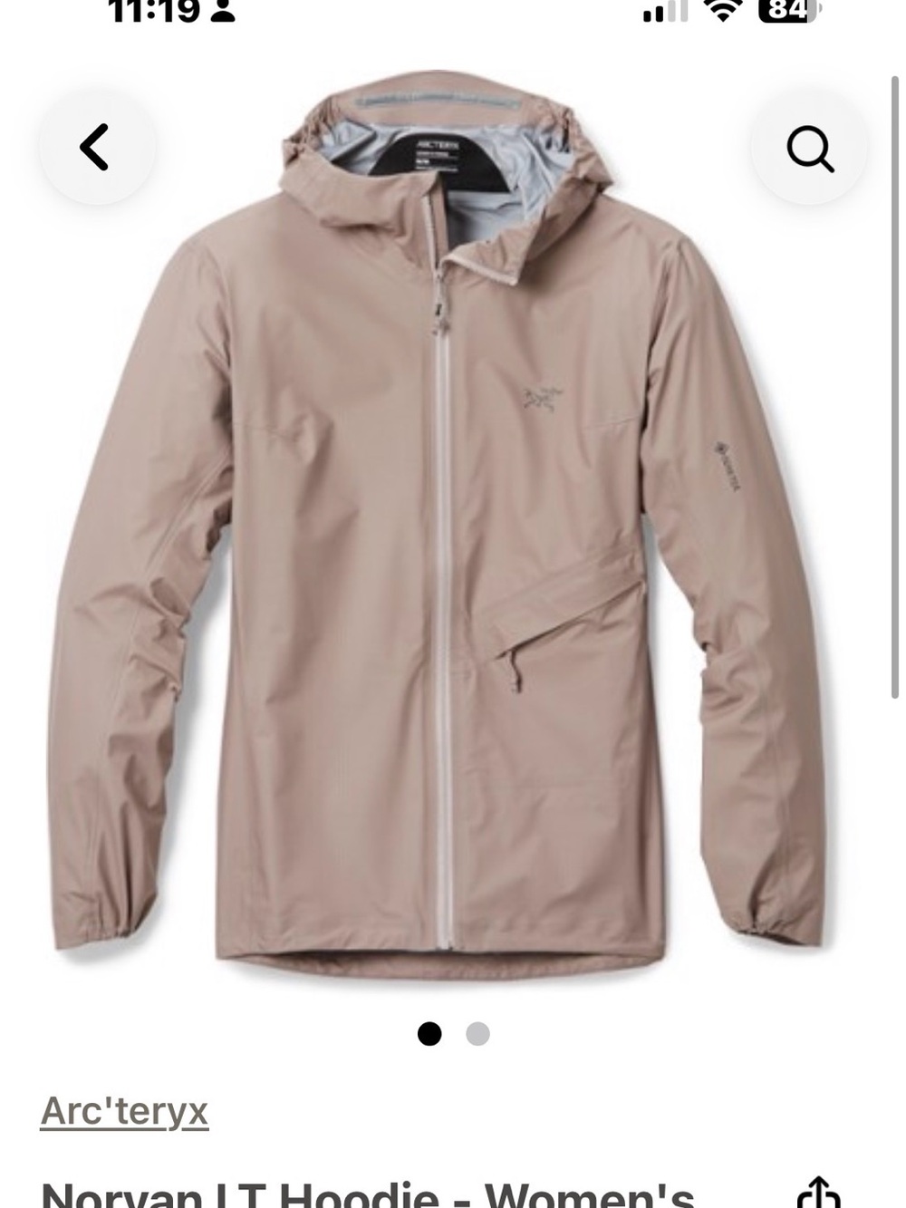 Like new Arc'teryx women’s Lightweight Norvan LT Hooded Shell Jacket - Taupe